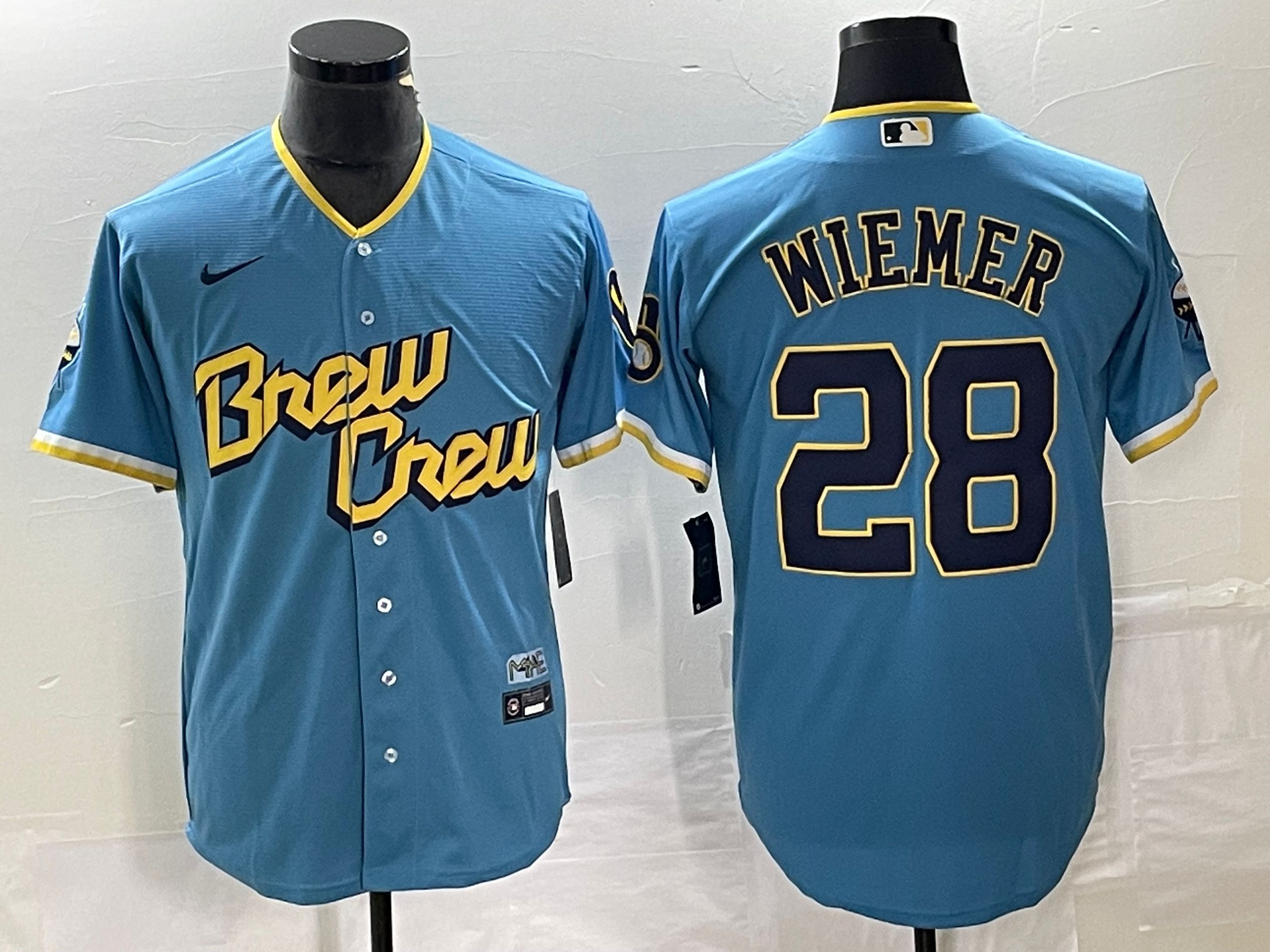 Men Milwaukee Brewers #28 Wiemer Nike Blue City Connect Replica Team MLB Jersey